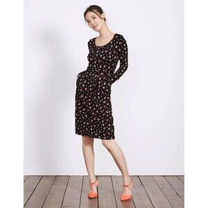 Boden Mabel Dress Size 2 Black Red Jersey Cotton Blend Crew Neck Stretch